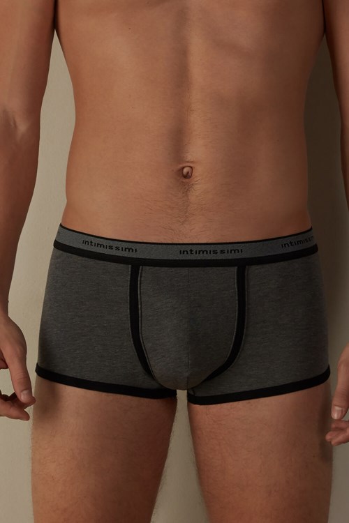 Intimissimi Stretch Supima® Cotton Boxer Shorts with Logo Detail Black - 543i - Graphite Grey Blend / Black | 2740FKCLV