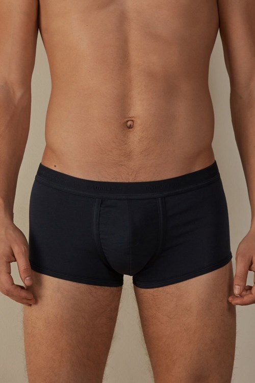 Intimissimi Stretch Supima® Cotton Boxer Shorts with Logo Detail Blue - 800a - Midnight Blue / Midnight Blue | 3290VCTDS