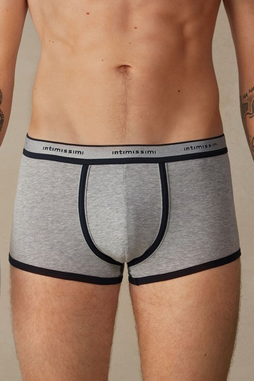 Intimissimi Stretch Supima® Cotton Boxer Shorts with Logo Detail Blue - 387i - Light Grey Blend / Midnight Blue | 6930EUTZF