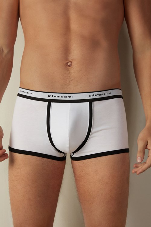 Intimissimi Stretch Supima® Cotton Boxer Shorts with Logo Detail Multicolor - 143i - White / Black | 8329WIPNJ