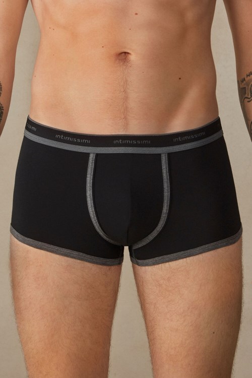 Intimissimi Stretch Supima® Cotton Boxer Shorts with Logo Detail Black - 385i - Black / Graphite Blend | 8750MRTFK