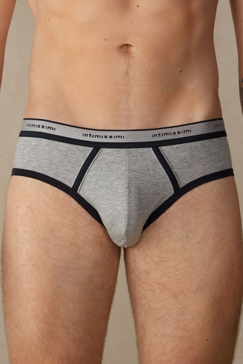 Intimissimi Stretch Supima® Cotton Brief with Logo Detail Blue - 387i - Light Grey Blend / Midnight Blue | 0219KHOCY