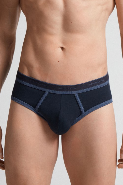 Intimissimi Stretch Supima® Cotton Brief with Logo Detail Blue - 844i - Midnight Blue / Heathered Denim Blue | 1450KVDLB