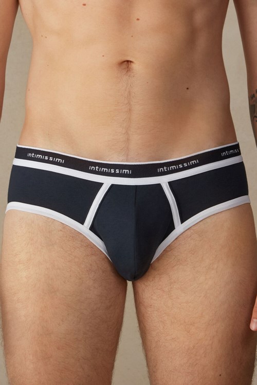 Intimissimi Stretch Supima® Cotton Brief with Logo Detail Blue - 3481 - Midnight Blue / White | 2089CMQKT