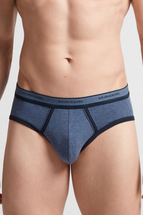 Intimissimi Stretch Supima® Cotton Brief with Logo Detail Blue - 845i - Heathered Denim Blue / Midnight Blue | 5142APQXY