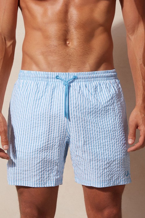 Intimissimi Stripe Print Seersucker Swim Trunks Blue - 279j - White / Light Blue | 9345VHYIA