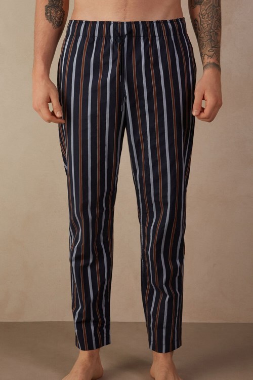 Intimissimi Striped Full Length Pants in Plain-weave Cotton Blue - 167j - Blue Stripes | 8152CGXOJ