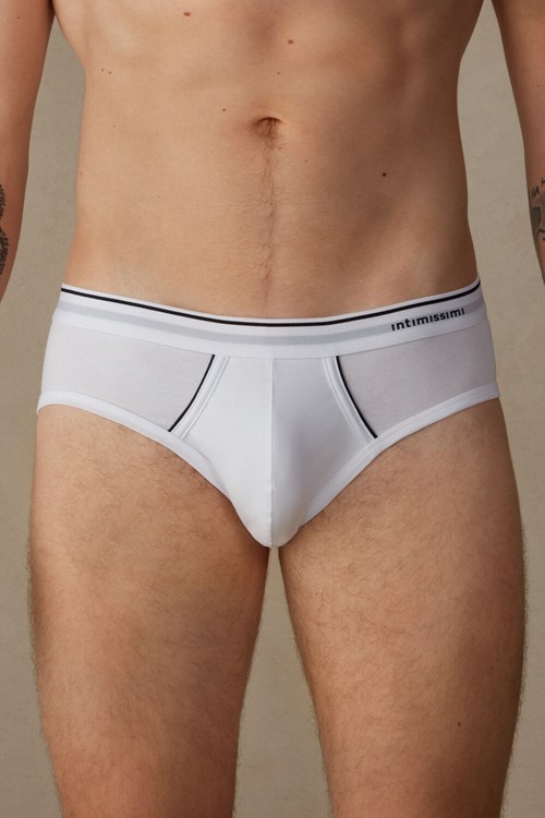 Intimissimi Supima Cotton Briefs with Visible Elastic White - 6986 - White / Blue | 9453KVQJA