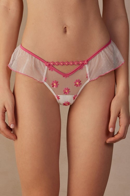 Intimissimi Sweet Like Daisies ‘80s Style Brazilian White - 239j - Fuchsia Pink / Talc White | 0738UAWJG