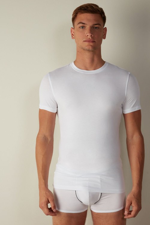 Intimissimi T-shirt in Stretch Supima® Cotton White - 001 - White | 1367UKFCV