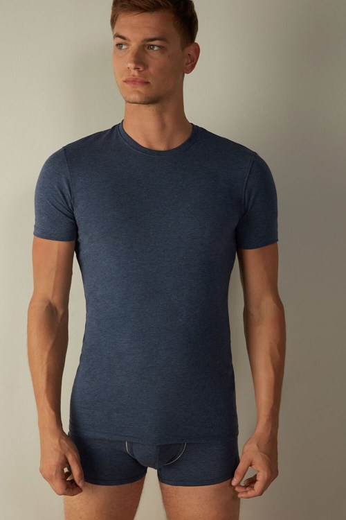 Intimissimi T-shirt in Stretch Supima® Cotton Blue - 5210 - Denim Blue Blend | 2960HULYZ