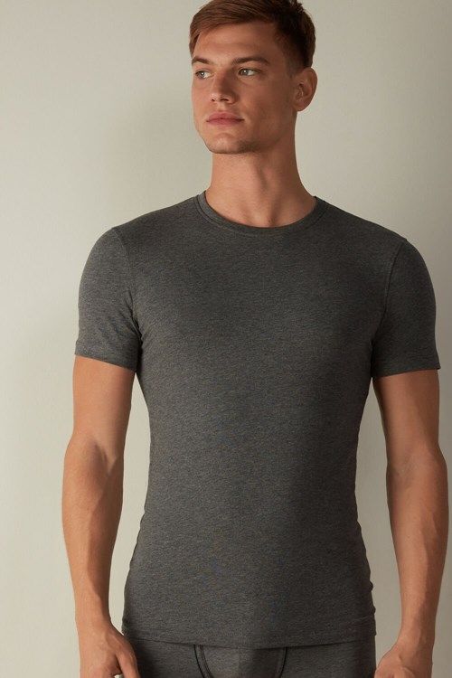 Intimissimi T-shirt in Stretch Supima® Cotton Dark Grey - 5227 - Heathered Graphite Grey | 8394MLNPY