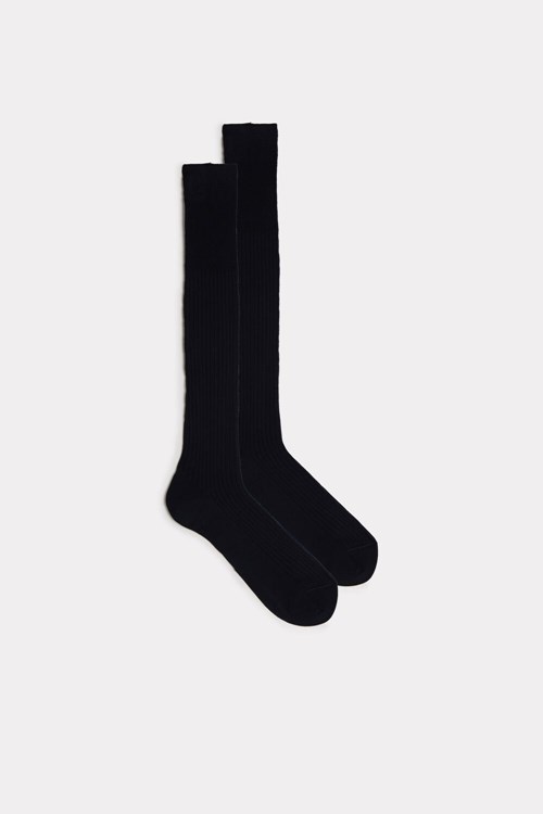 Intimissimi Tall Ribbed Egyptian Cotton Socks Blue - 016 - Blue | 2859HRZWK