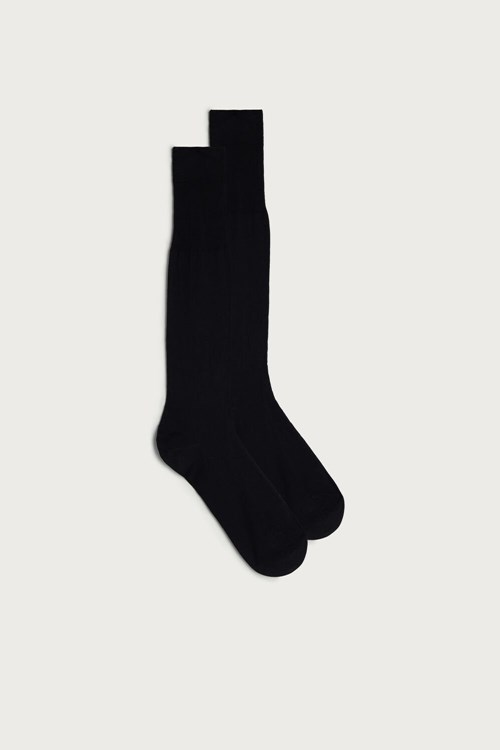 Intimissimi Tall Sateen Egyptian Cotton Socks Black - 019 - Black | 8314YAQEN