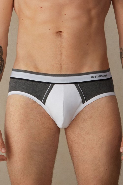 Intimissimi Two-Tone Stretch Supima® Cotton Briefs Grey - 384i - White / Graphite Blend | 6920UDBKW