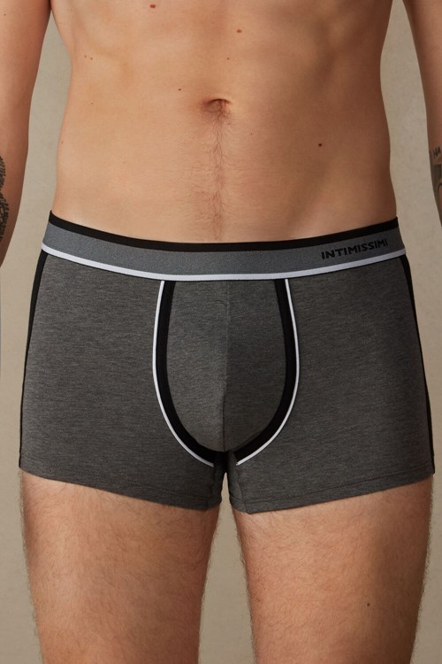 Intimissimi Two-tone Boxers in Stretch Supima® Cotton Black - 543i - Graphite Grey Blend / Black | 0342BVQAL