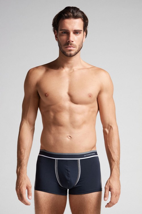 Intimissimi Two-tone Boxers in Stretch Supima® Cotton Blue - 541i - Midnight Blue / Graphite Grey Blend | 5681MCSXA