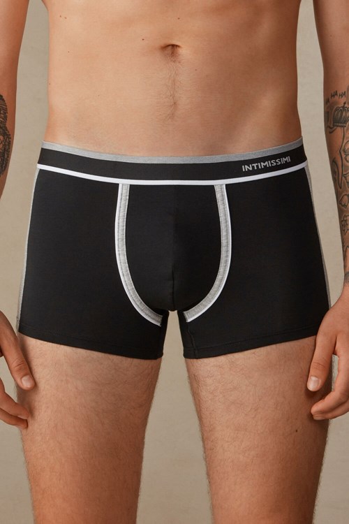 Intimissimi Two-tone Boxers in Stretch Supima® Cotton Black - 539i - Black / Light Grey Blend | 8291PXHLM