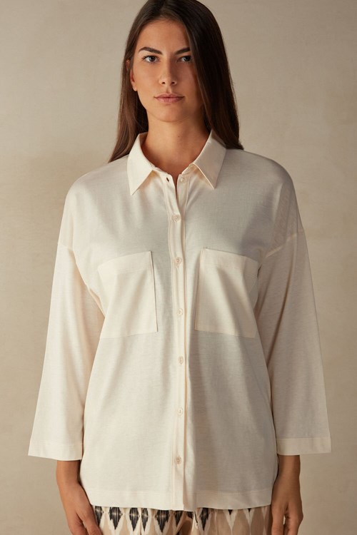 Intimissimi Urban Nomad Cotton Shirt White - 005j - Light Beige | 6943ALIEH