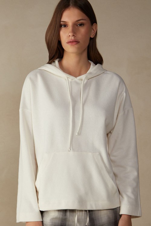 Intimissimi Warm Cuddles Hooded Top White - 2986 - Cream | 3564DHMIB