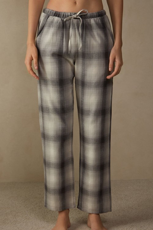 Intimissimi Warm Cuddles Pants in Brushed Cloth Grey - 149j - Grey / Creamy White Check Print | 1965WVKIR