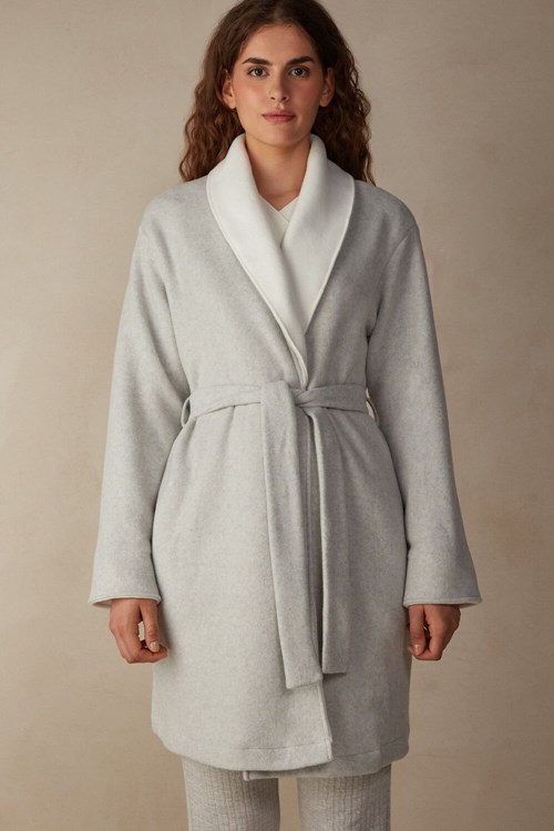 Intimissimi Warm Cuddles Robe Grey - 153j - Grey Heather / Creamy White | 0635CEJLK