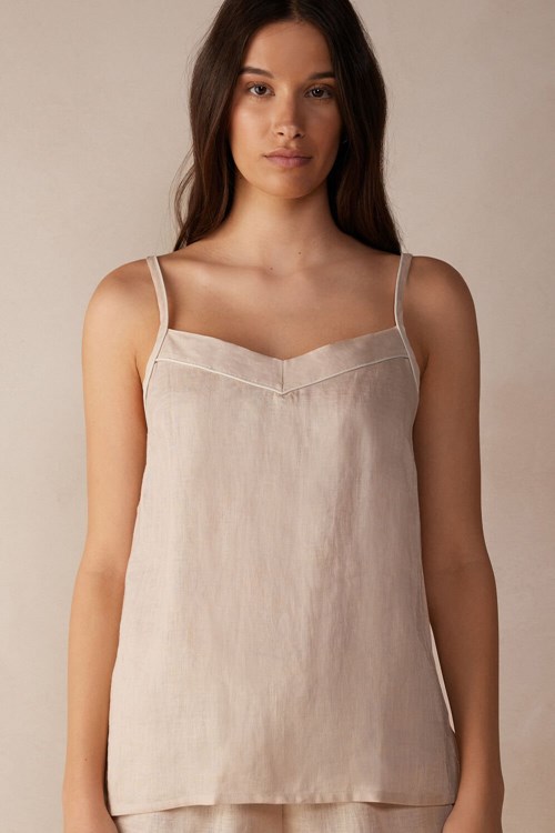 Intimissimi Yacht Night Linen Top Natural - 913i - Rope Beige | 5917KDFVS