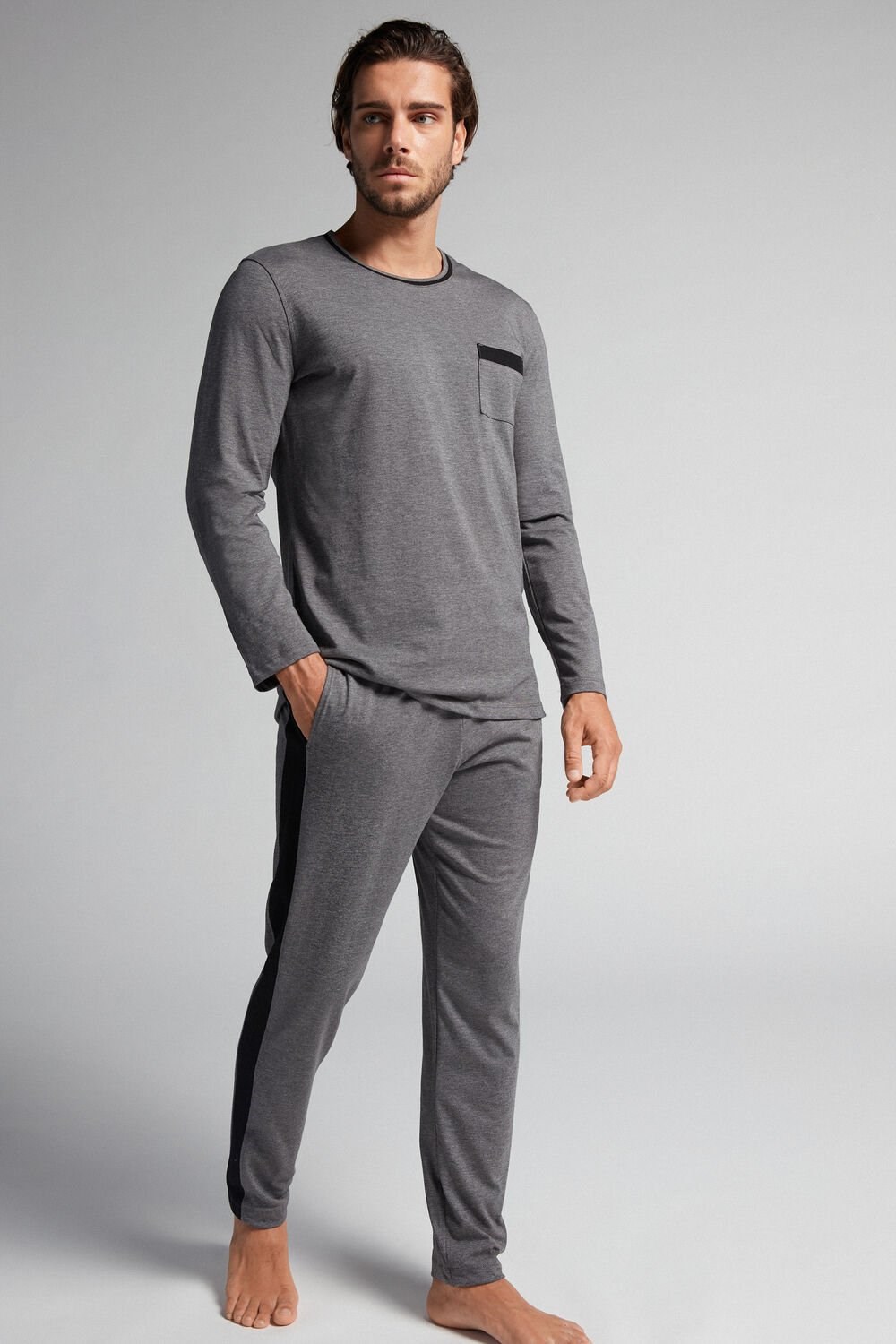 Intimissimi Basic Supima® Cotton Pajama Pant Set Dark Grey - 5227 - Heathered Graphite Grey | 5309UWNKY