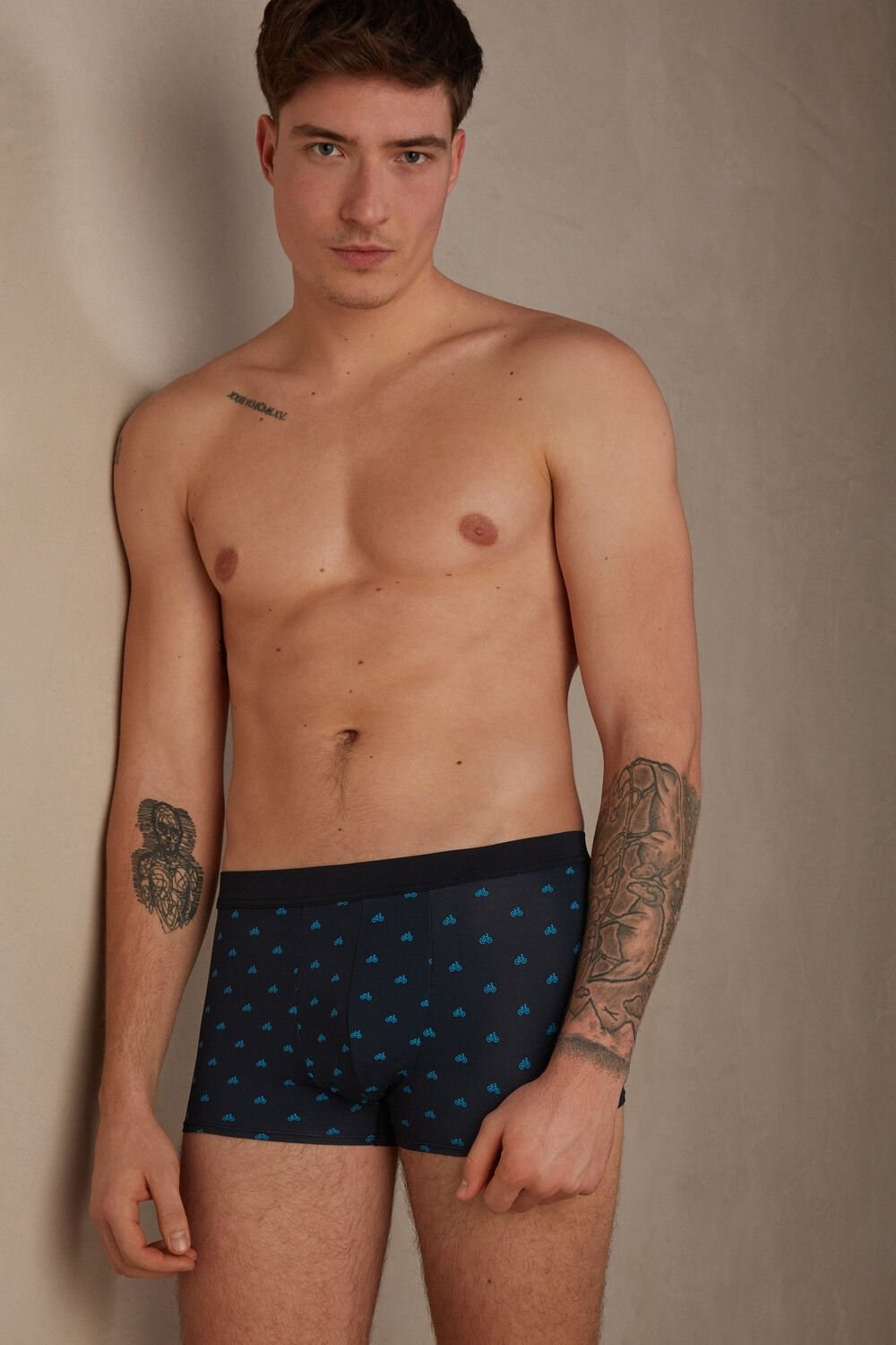 Intimissimi Bicycle Boxers in Microfiber Blue - 178j - Midnight Blue Bike Print | 9124AOKGE