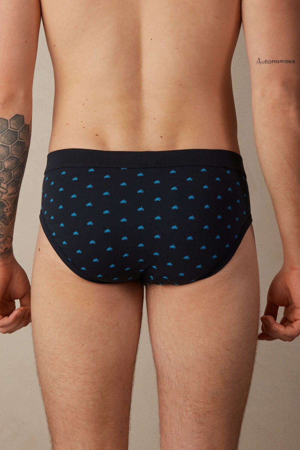 Intimissimi Bicycle Briefs in Stretch Supima® Cotton Blue - 178j - Midnight Blue Bike Print | 3504BGUIP