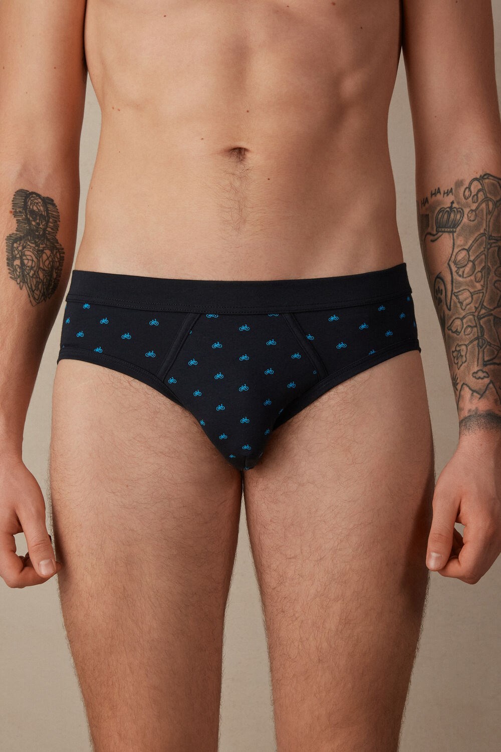 Intimissimi Bicycle Briefs in Stretch Supima® Cotton Blue - 178j - Midnight Blue Bike Print | 3504BGUIP