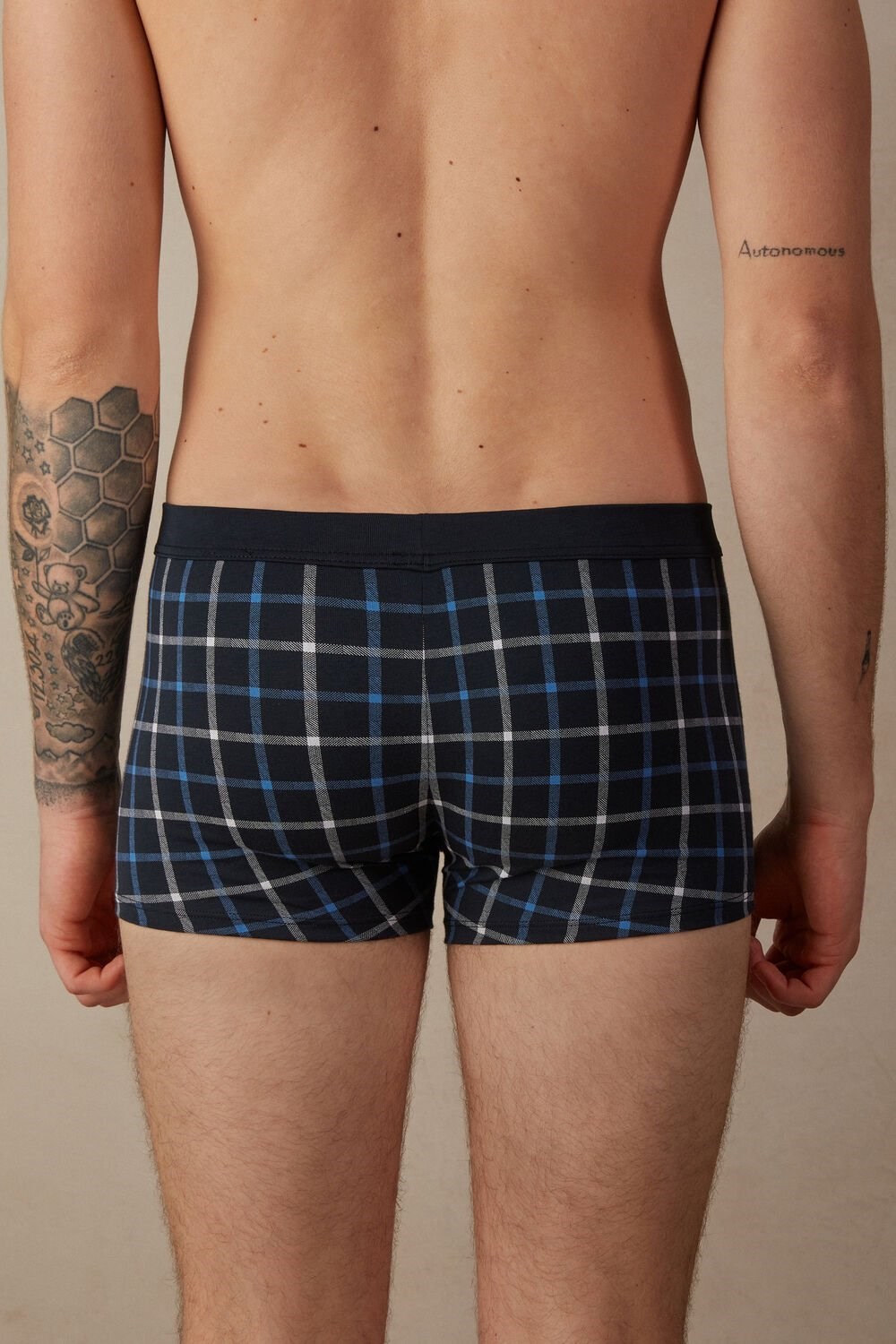 Intimissimi Blue Checkered Boxers in Stretch Supima® Cotton Blue - 169j - Blue Squares | 8461FGVTB