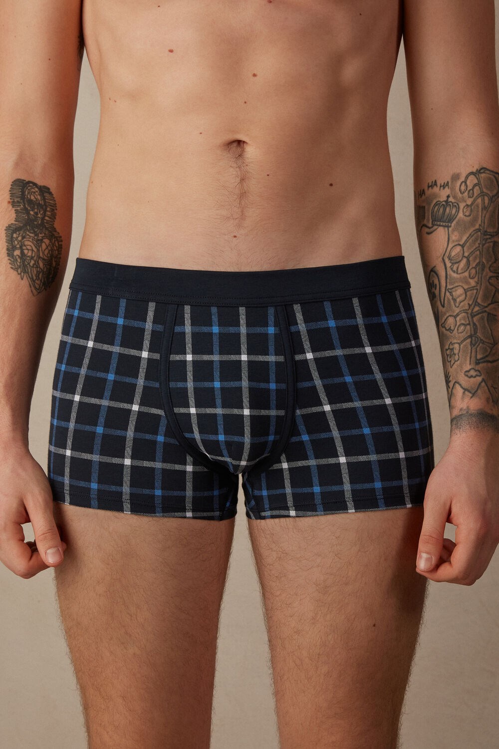 Intimissimi Blue Checkered Boxers in Stretch Supima® Cotton Blue - 169j - Blue Squares | 8461FGVTB