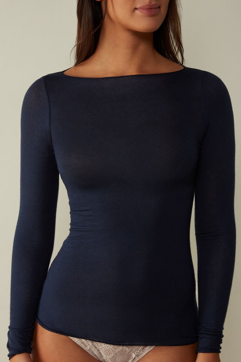 Intimissimi Boat Neck Modal Cashmere Ultralight Top Blue - 1467 - Intense Blue | 1749ECJGV