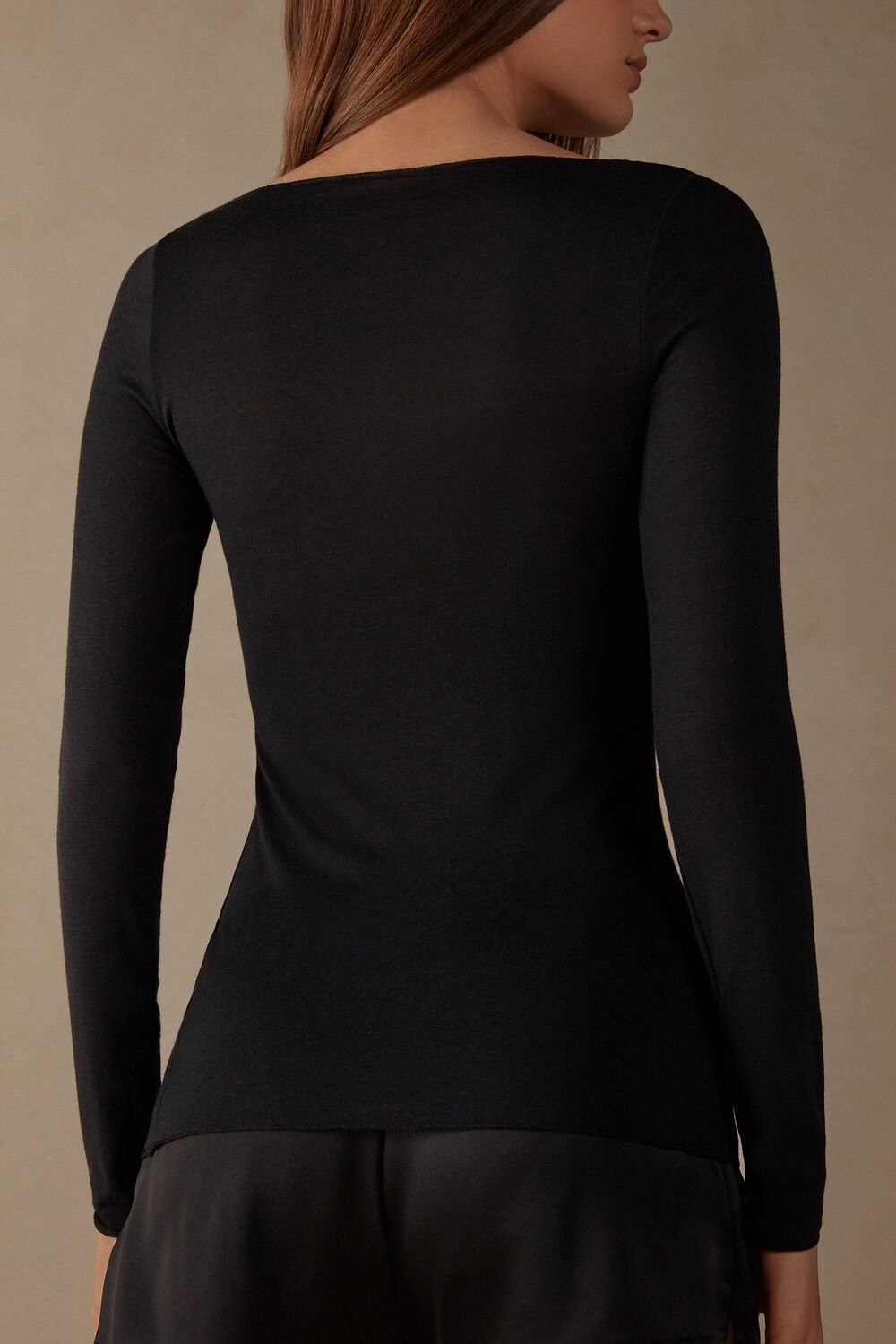 Intimissimi Boat Neck Modal Cashmere Ultralight Top Black - 019 - Black | 2960VSUAQ