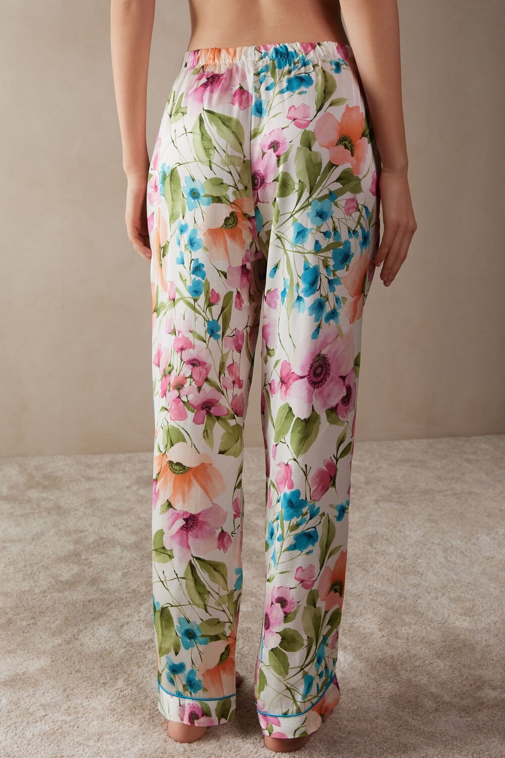 Intimissimi Botanical Lyrics Full Length Satin Pants Print - 228j - Botanical Lyrics Print | 3416AQGLD