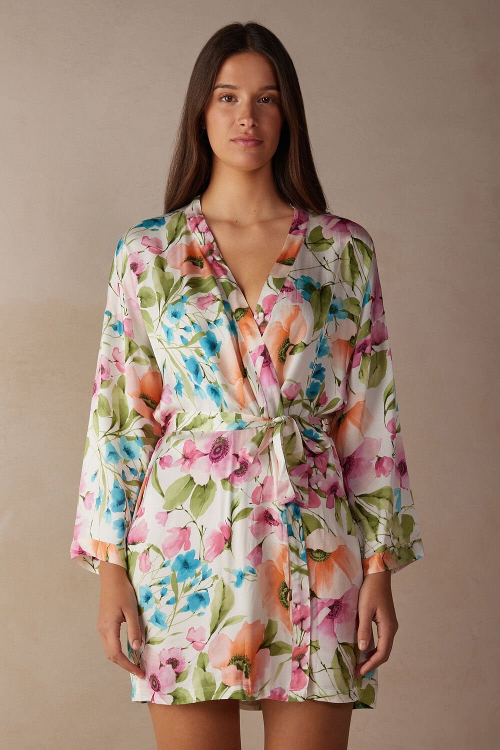 Intimissimi Botanical Lyrics Satin Kimono Print - 228j - Botanical Lyrics Print | 8632EBFQN