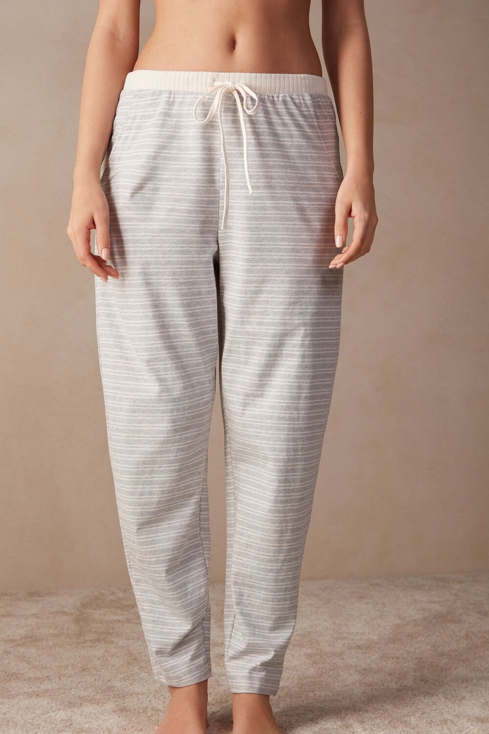 Intimissimi Casual Sunday Full Length Pants White - 224j - Heather Gray / Vanilla Beige Stripe | 1652WDXYS