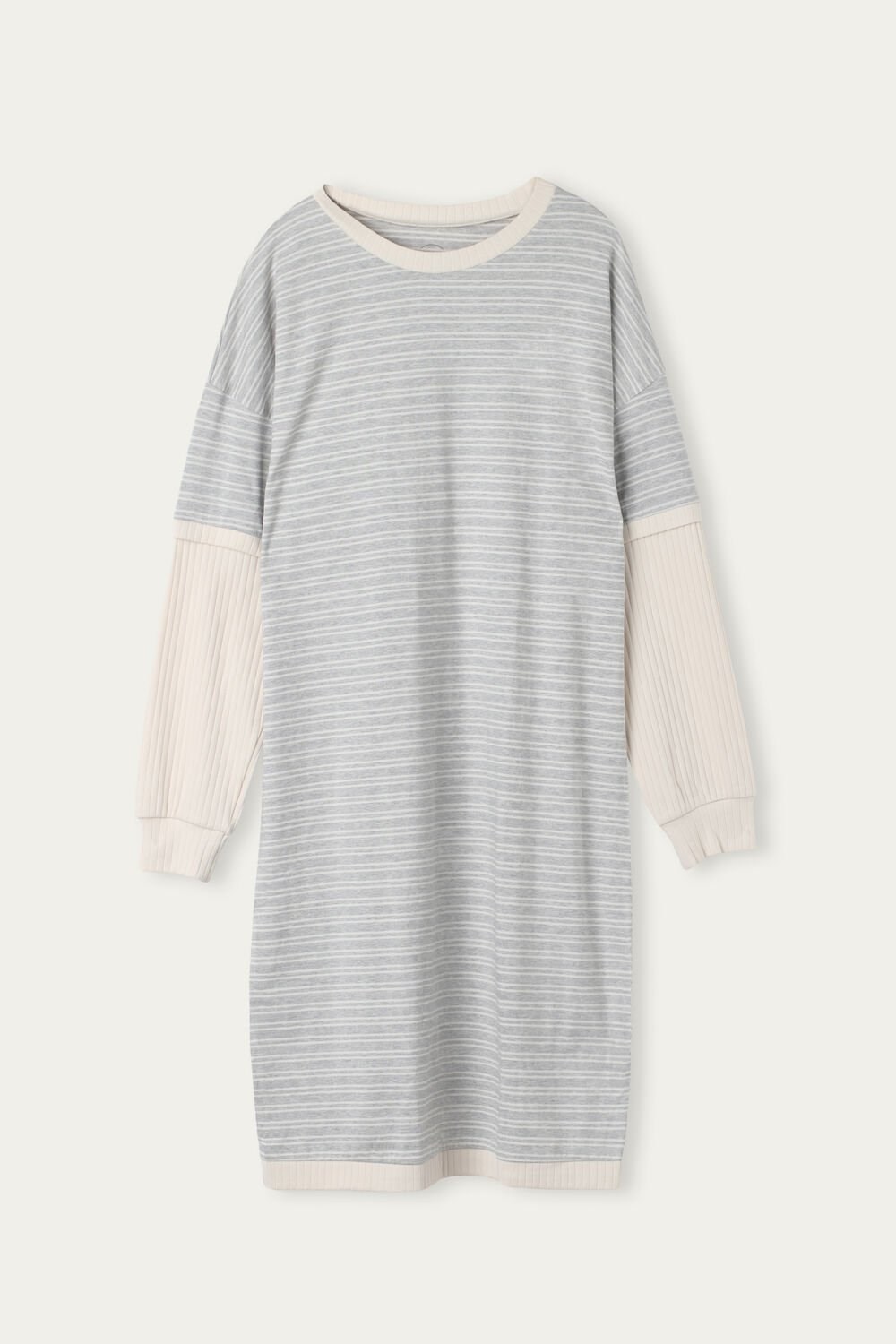 Intimissimi Casual Sunday Long Sleeve Nightshirt White - 224j - Heather Gray / Vanilla Beige Stripe | 5790MKXAN