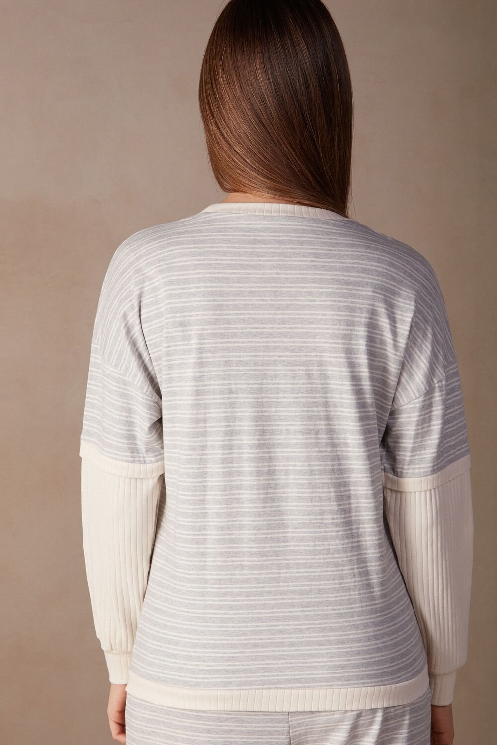 Intimissimi Casual Sunday Long Sleeve Top White - 224j - Heather Gray / Vanilla Beige Stripe | 7842XZYTB