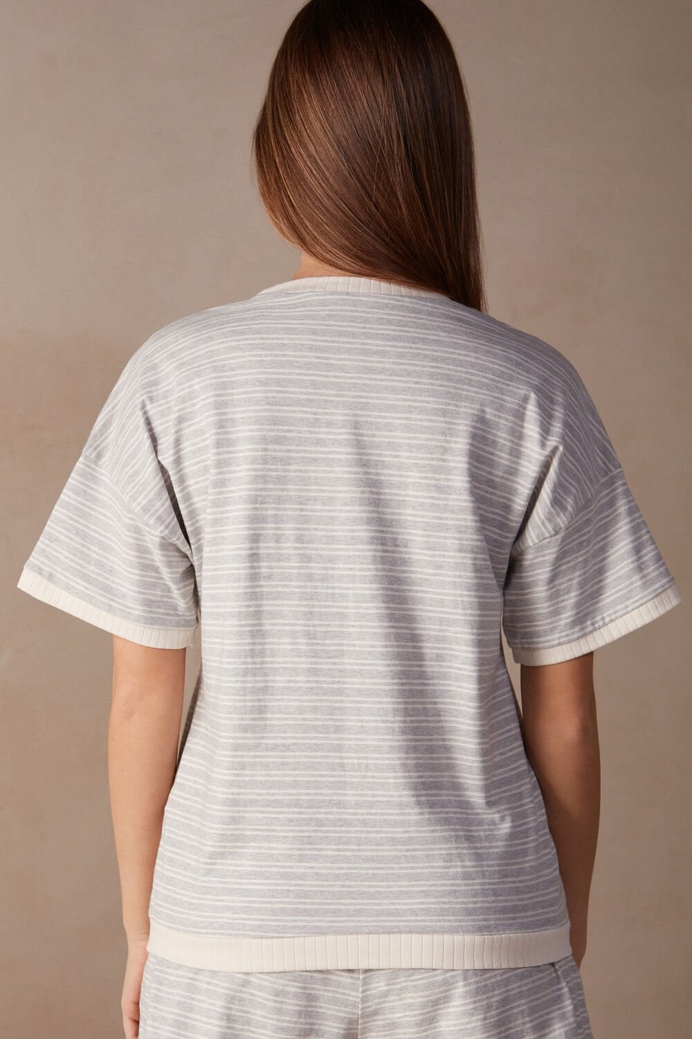 Intimissimi Casual Sunday Short Sleeve Top White - 224j - Heather Gray / Vanilla Beige Stripe | 5206HQYVN