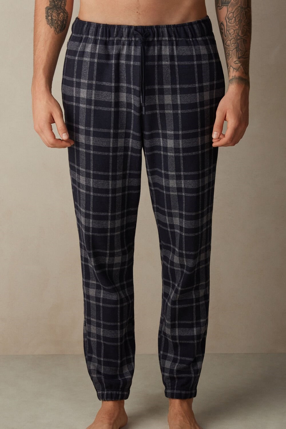 Intimissimi Check Tricot Full Length Pants Blue - 097j - Graphite Grey Heather / Midnight Blue | 5961AMYXB