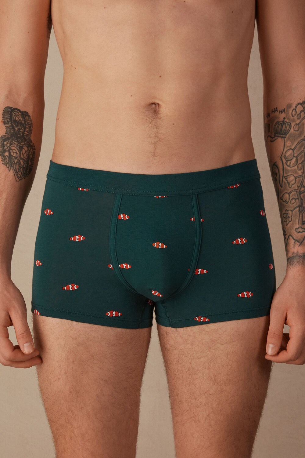 Intimissimi Clownfish Boxers in Natural Fresh Supima® Cotton Green - 308j - Dark Green Clownfish Print | 3069LSPYA