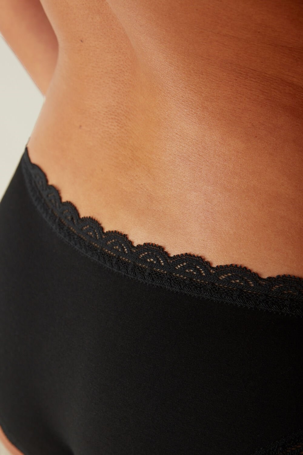 Intimissimi Cotton and Lace Panties Black - 019 - Black | 1468KTJEY