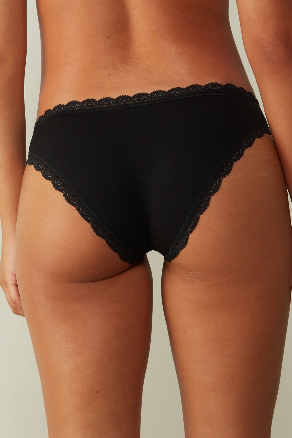 Intimissimi Cotton and Lace Panties Black - 019 - Black | 1468KTJEY