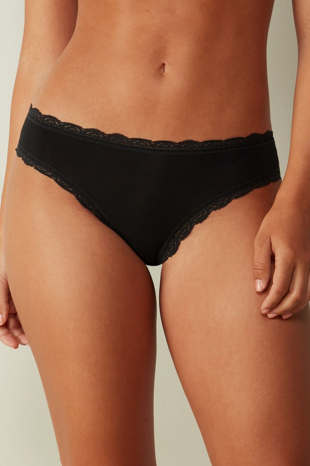 Intimissimi Cotton and Lace Panties Black - 019 - Black | 1468KTJEY