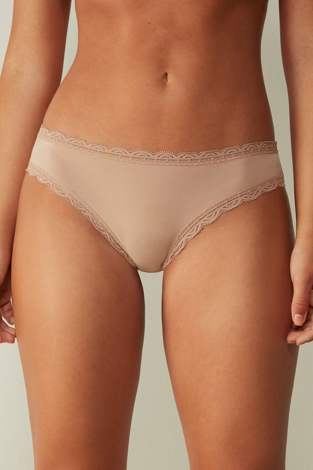 Intimissimi Cotton and Lace Panties Natural - 044 - Soft Beige | 0958FPGJU