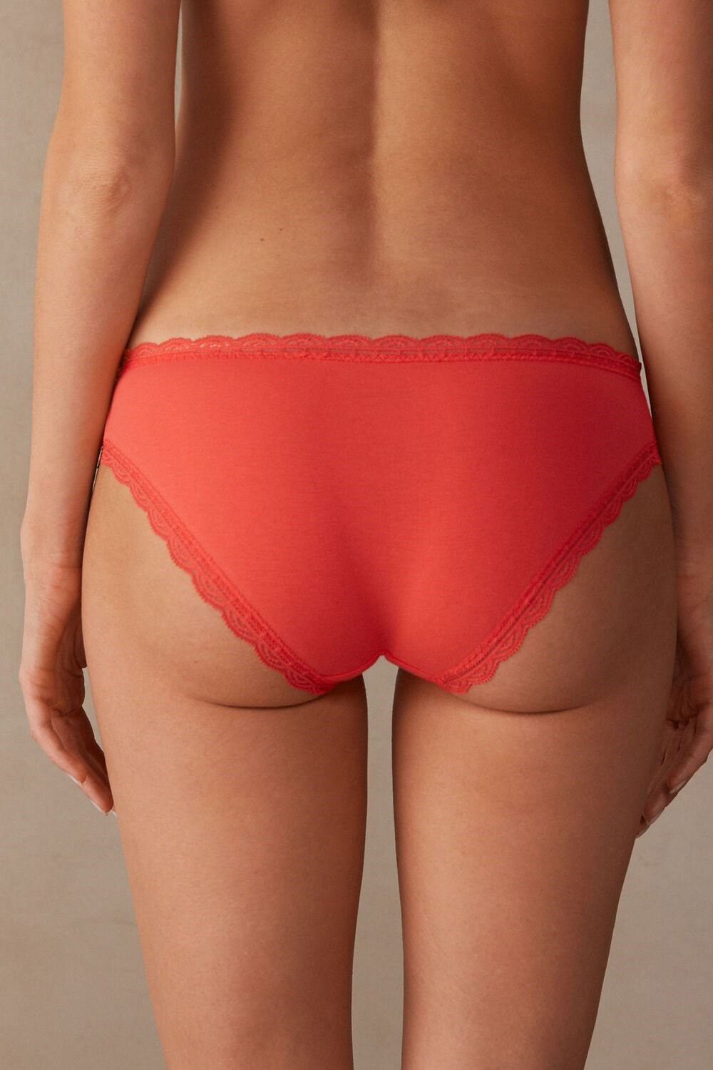 Intimissimi Cotton and Lace Panties Orange - 219j - Flame Scarlet | 7854GIUQS