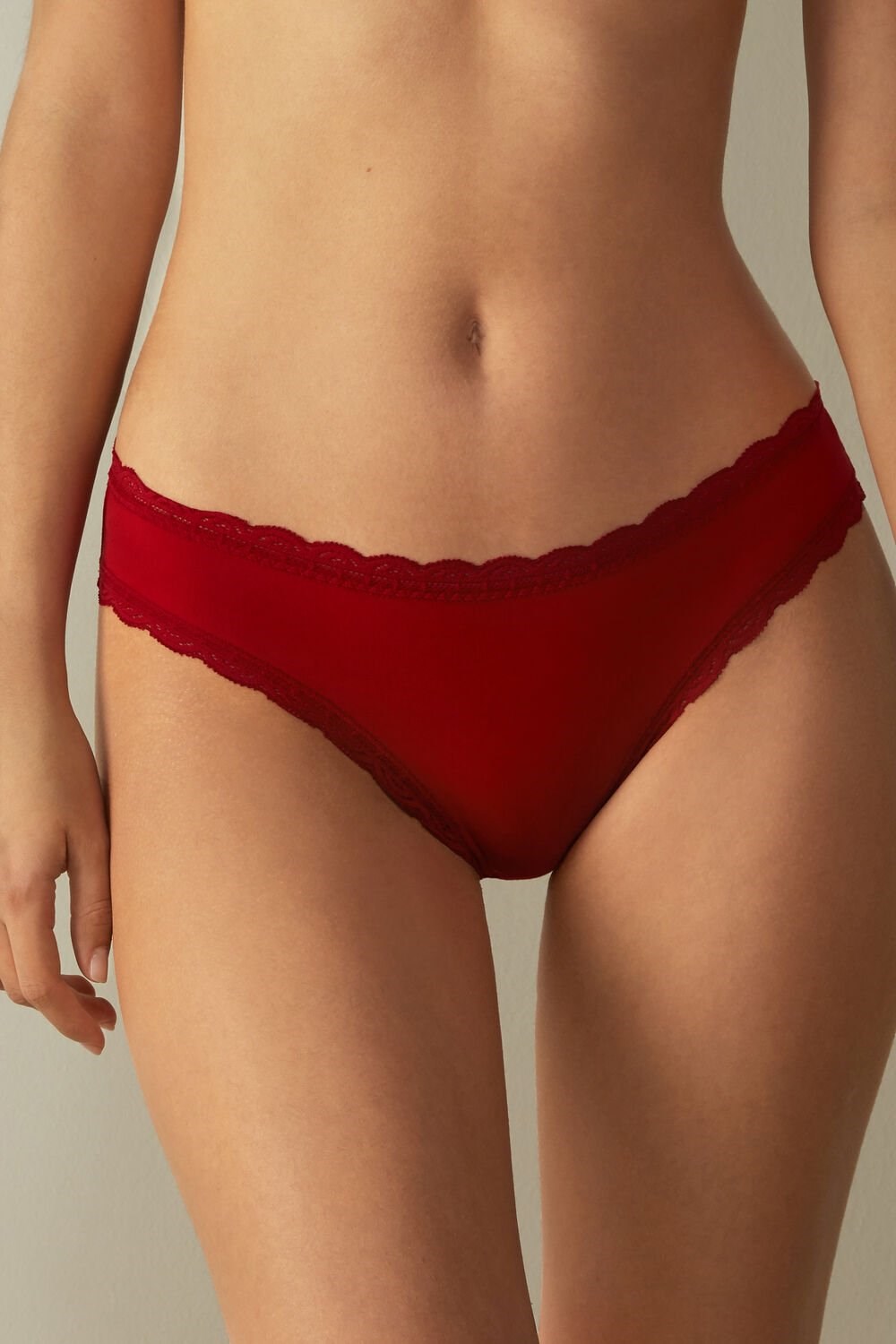 Intimissimi Cotton and Lace Panties Red - 1473 - Red | 4326SZJDQ