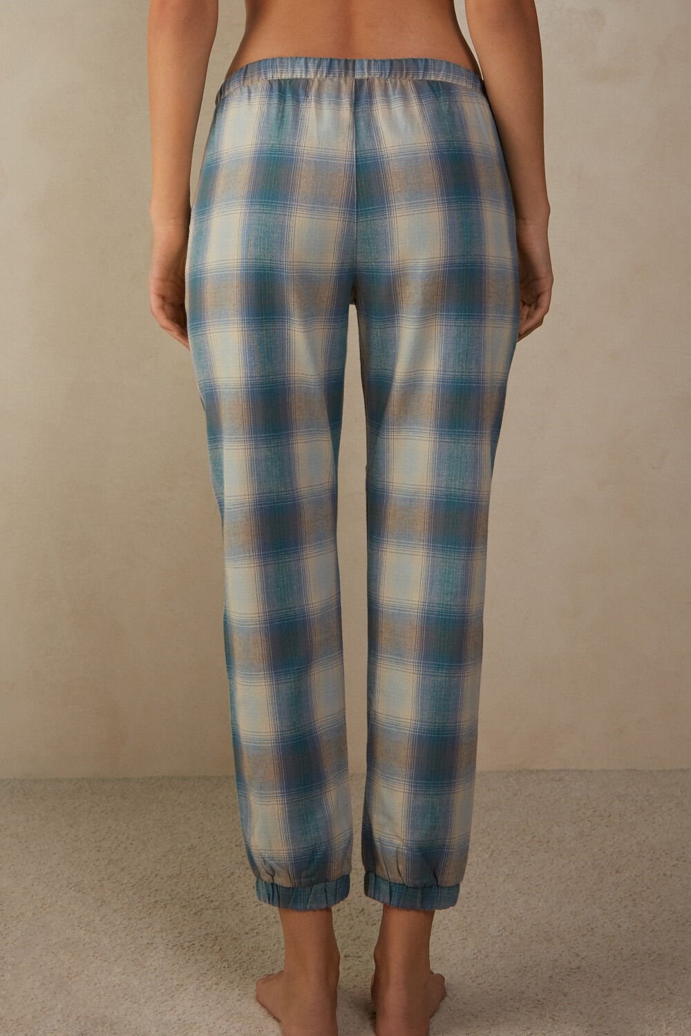 Intimissimi Cozy Mountains Brushed Cloth Pants with Cuffs Green - 148j - Evergreen / Blue Nile Check Print | 5478SRJUN